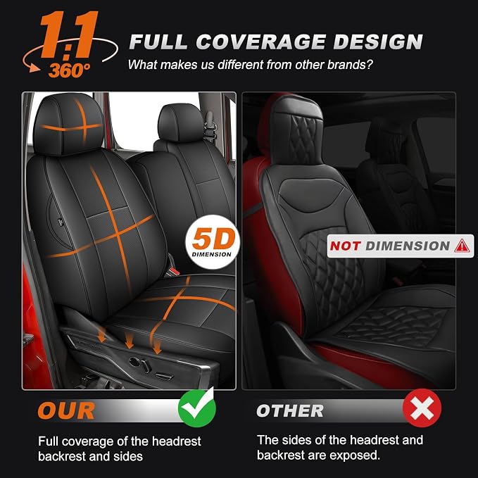 AOMSAZTO Truck Seat Covers for Chevy Silverado/GMC Sierra 1500 (2007-2013) 2500HD/3500HD (2007-2014) - Black Faux Waterproof Leather Car Seat Cover Full Set(Rear 40/60 Split for Crew Cab)