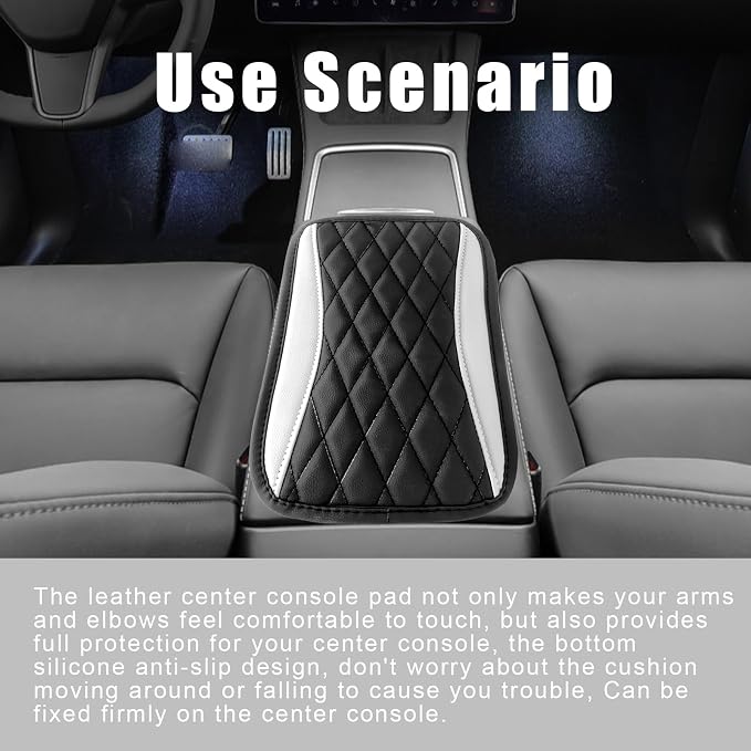 Car Center Console Cover, Universal Leather Waterproof Armrest Seat Box Cover Protector, Comfortable Car Decor Accessories Fit for Most Cars, Vehicles, SUVs-White
