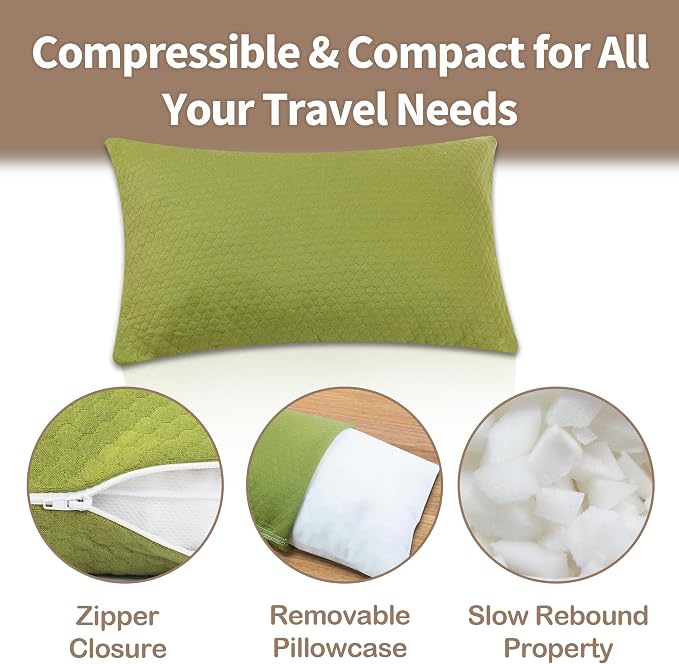 Camping Memory Foam Pillow Travel Pillow Compressible Medium Firm, Soft Comfortable and Breathable, Ideal Backpacking Hiking and Airplane
