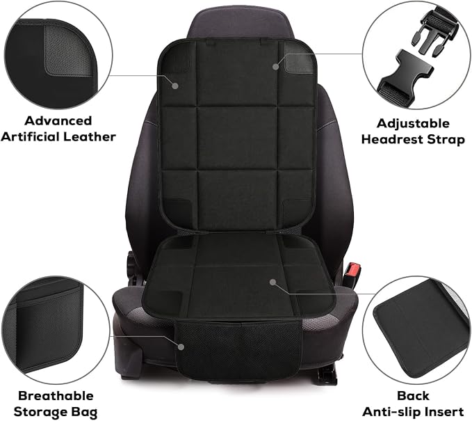VLM Car Seat Protector for Child Baby Car Seat,600D Waterproof Car Seat Cover with Thick Padding, Non-Slip Backing and 2 Mesh Storage Pockets (2 Pack)