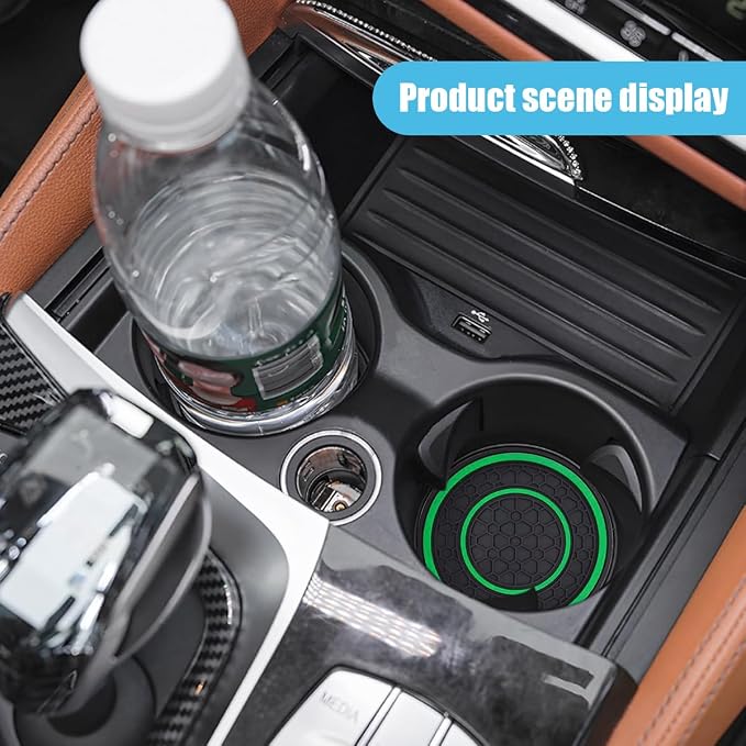 2PCS Car Cup Holder Coasters, 2.75 Inch Auto Non-Slip Anti Dust Cup Mats, Console Cup Holder Insert Coaster Auto Insulated Mats, Universal Interior Accessories for Most Cars (Green)