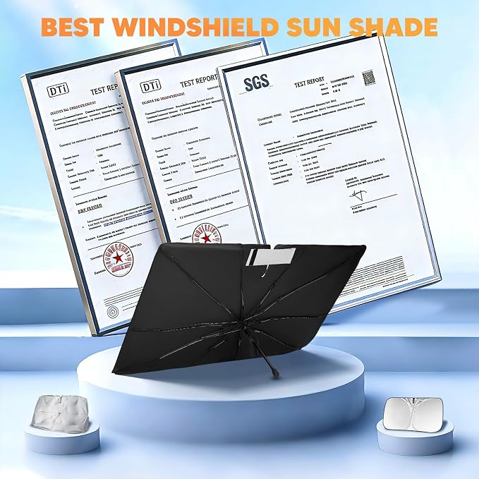 KUST Sun Shade Umbrella for 2019-2025 2026 Dodge Ram 1500 2500 3500 | Custom Fit Windshield Sunshade | Foldable Sunshade with Bendable Handle | Blocks Heat & UV Scratch Resistant