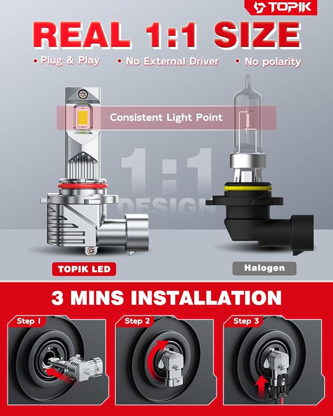 TOPIK 9006 HB4 Light Bulbs, 42000LM 900% Ultra-Bright 6500K Cool White | HB4 9006 Halogen Replacement Fog Light Bulbs or Off-Road Bulbs, Plug-N-Play, 2PCS