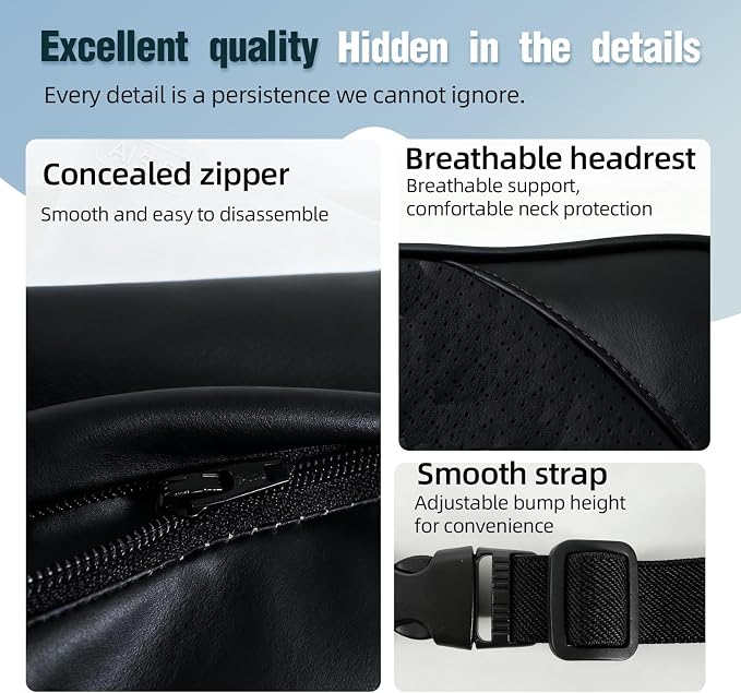 Car Neck Pillow 2-Pack - Premium Memory Foam Headrest with Soft Nappa Leather Feel, Ergonomic Support for Long Drives, Fits Most Vehicles (2, Black)
