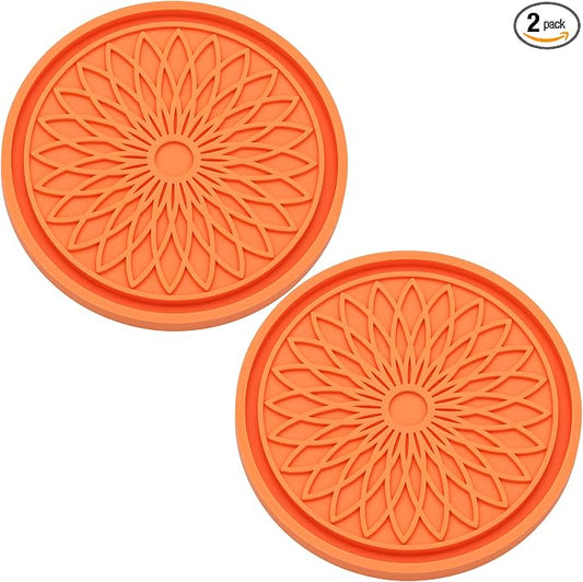2-Pack Car Cup Holder Coaster Inserts, 2.75 Inch Non-Slip Silicone Liners, Shockproof Drink Holder Mat for Women Men, Universal Fit for Most Vehicles (Orange)