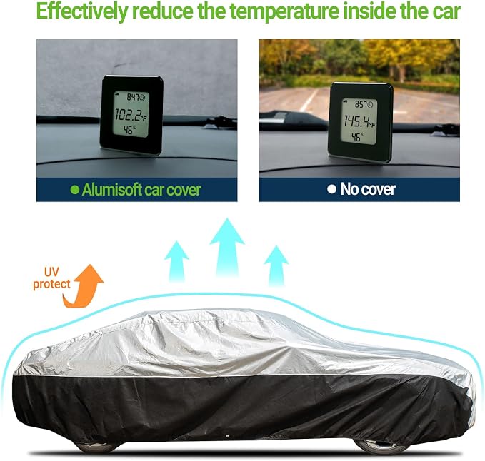 Season Guard Ultimate Plus Car Cover,100% Waterproof Aluminium with Cotton Fleece and Breathable Fabric with Two Extra 19.6ft Windproof Tie Down Straps,Fits Cars up to 228"