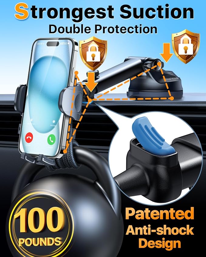 HTU 2026 Ultimate Best【True Military-Grade & Safety Cert】 Car Phone Holder | 【Upgrade 360 Rotation & 100LBS Strongest Suction】5-in-1 Truck Windshield Dashboard Vent Mount Stand for iPhone Android,Purple