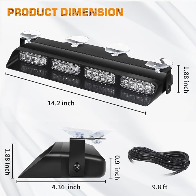 XRIDONSEN 2x 14 inch Blue Emergency Lights 32 LED Dash Strobe Lights | Interior Safety Flashing Warning Hazard Caution Front/Rear Windshield Light Bar w/ Controller for Vehicles Trucks Car