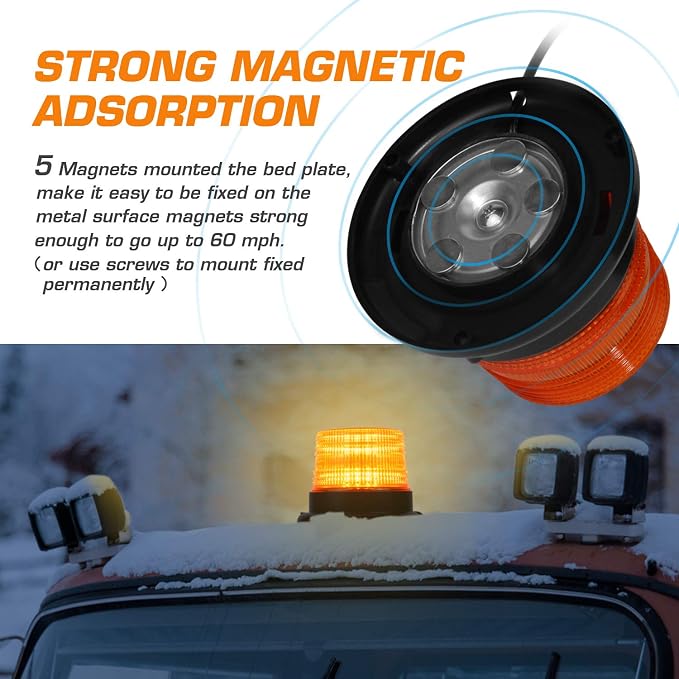 LINKITOM LED Strobe Light, 12V-24V Amber 40 LED Warning Safety Flashing Beacon Lights with Magnetic and 16 ft Straight Cord for Vehicle Forklift Truck Tractor Golf Carts UTV Car Bus