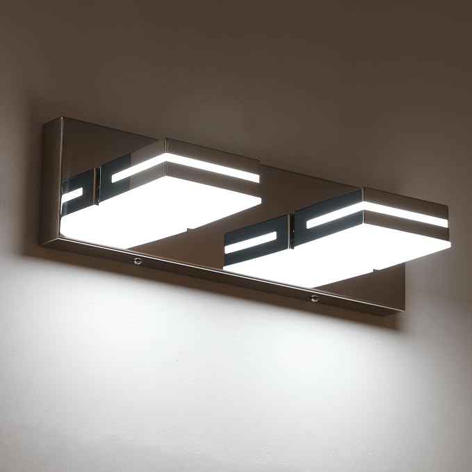 SineRise LED Modern Bathroom Vanity Light Fixtures (2-Light, 15.5-Inch), Chrome Modern Acrylic Bathroom Wall Lighting Fixtures Over Mirror (Cool White 6000K)