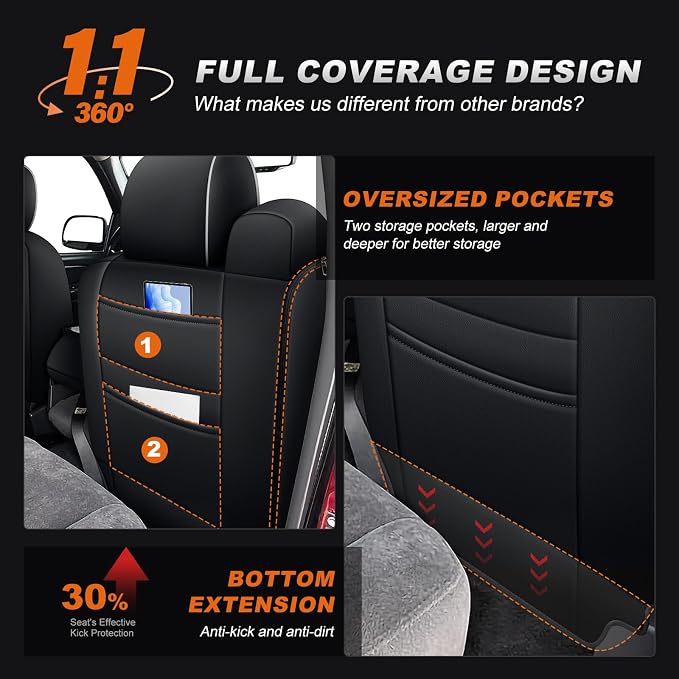AOMSAZTO Car Seat Cover for Chevy Silverado/GMC Sierra 1500 (1999-2006) - Black with White Trim Full Set Seat Covers