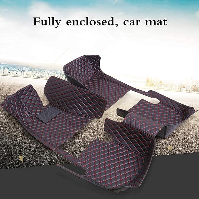 Custom Fit Car Floor Mats - Full Coverage Automotive Leather Floor Liners for Most Vehicles by MingyunSM (Black Red)