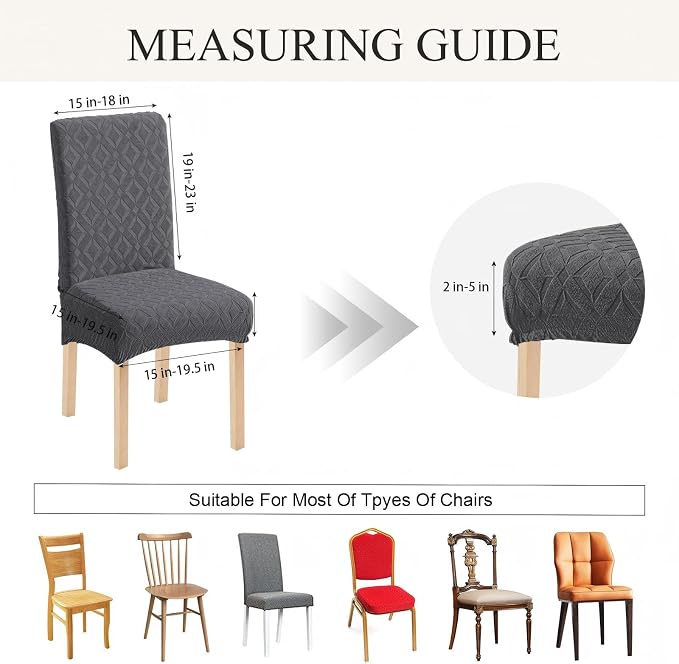 Genina Waterproof Chair Covers for Dining Room Set of 2, Removable Washable Chair Slipcover Protectors, Dark Gray