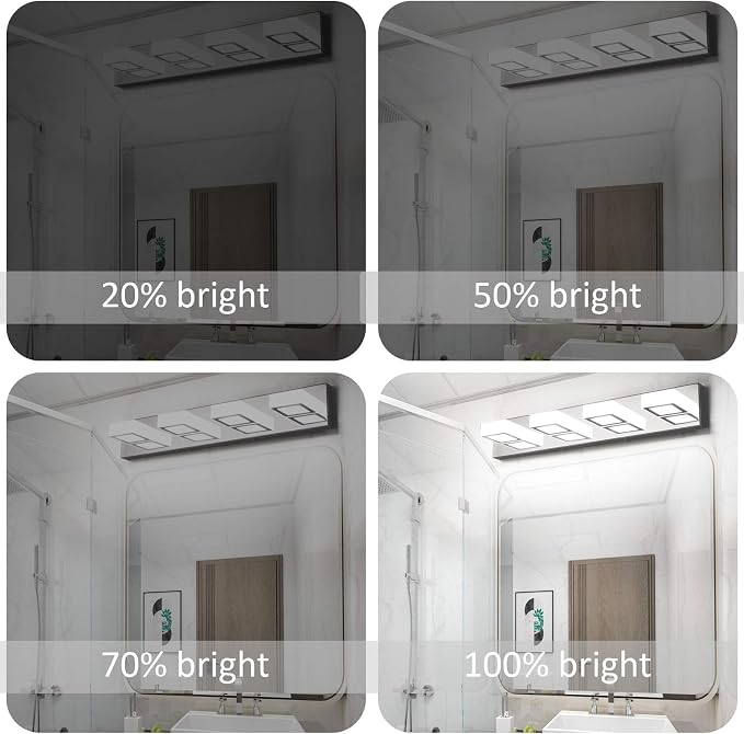 Ralbay Dimmable Bathroom Lights Modern 4 Lights Vanity Lights Fixtures Acrylic Rotable 360° LED Modern Vanity Lighting for Bathroom