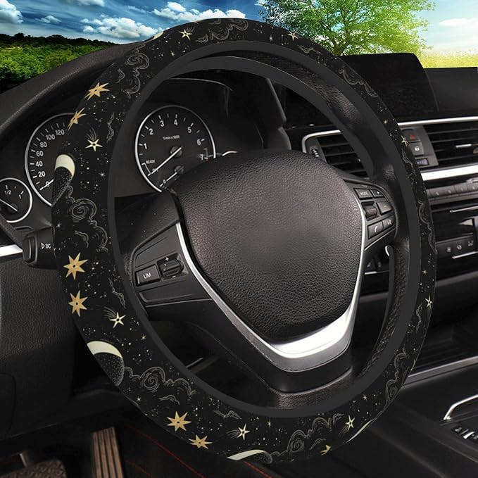 Stars Clouds Moon Steering Wheel Cover, Non-slip Breathable Neoprene Steering Wheel Covers, Women Car Accessories Universal 15 Inch Fit Auto, Suvs, Truck