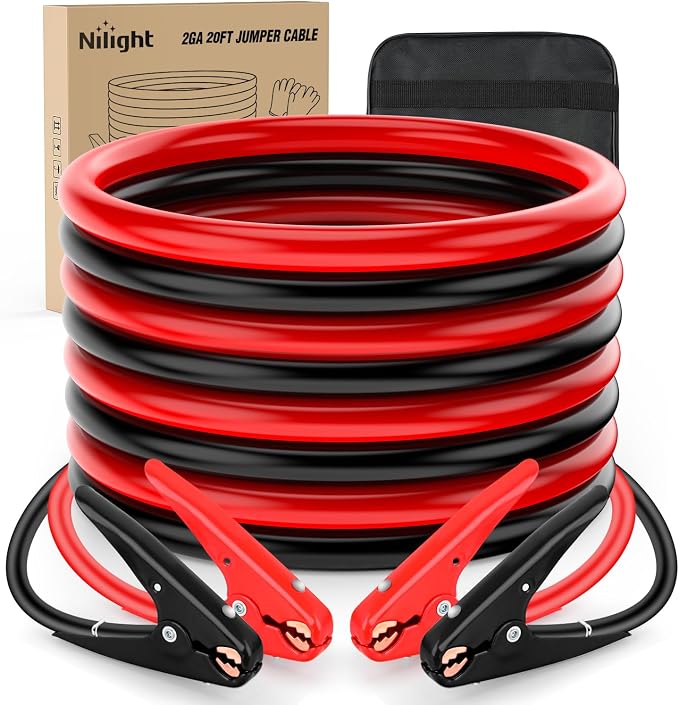 Nilight Jumper Cables for Car Battery 2 Gauge 20 FT Booster Cable Heavy Duty 800 A CCA with Carrying Bag Jump Start Emergency Kit Pickup Truck RV Vans SUV