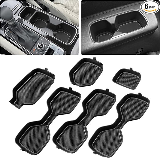 Cup Holder Coaster for Kia Telluride Accessories 2020-2022 2023 2024 2025 | 3D Silicone Cup Holder Insert Mat, Non-slip Center Console Pad, Car Interior Accessories Decoration, Gray Trim, 6pcs Kit