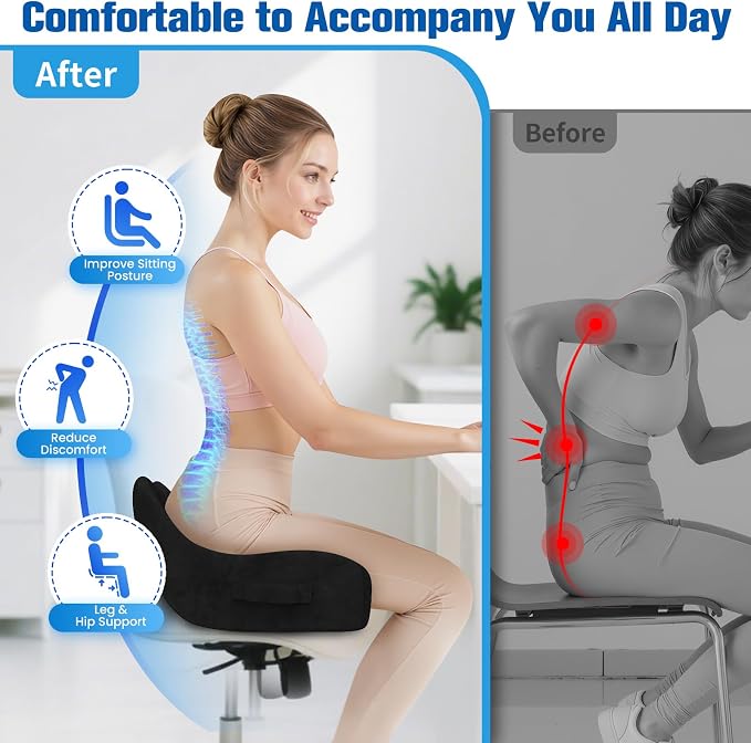 Seat Cushion, Chair Cushions for Office Chairs/Desk Seats/Wheelchair - Hip&Sciatica&Tailbone Pain Relief Memory Foam Office Chair Cushion for Long Sitting Office Workers, Black