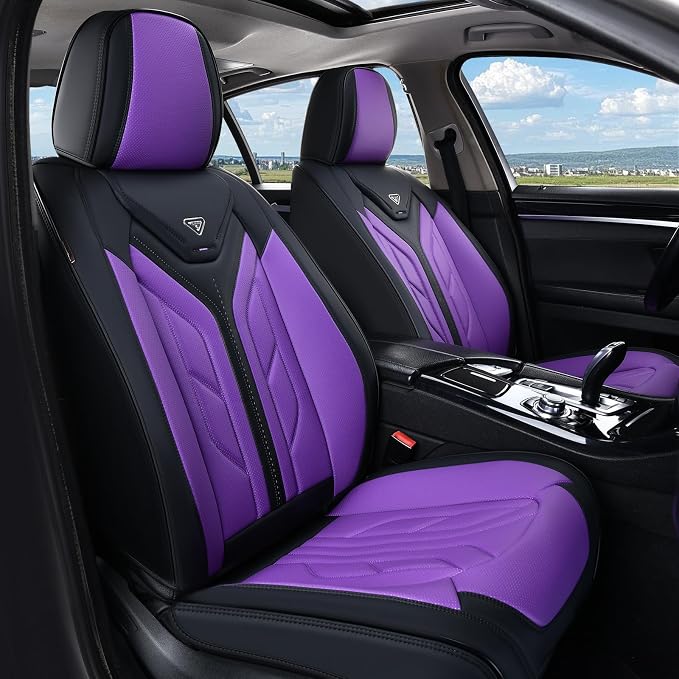 Coverado Car Seat Covers Full Set, Car Seat Protectors Leather Seat Covers for Cars, Automotive Seat Covers Car Accessories Universal Fit for Most Sedans SUV Pick-up Truck(Black&Purple)