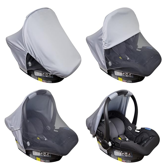 liuliuby Summer Baby Car Seat Cover | 2-in-1 Breathable Carseat Sun Shade & Mosquito Net | UV Protection Lightweight Canopy Covers for Infant Unisex | Bug Net Mesh for Warm Weather (Gray)