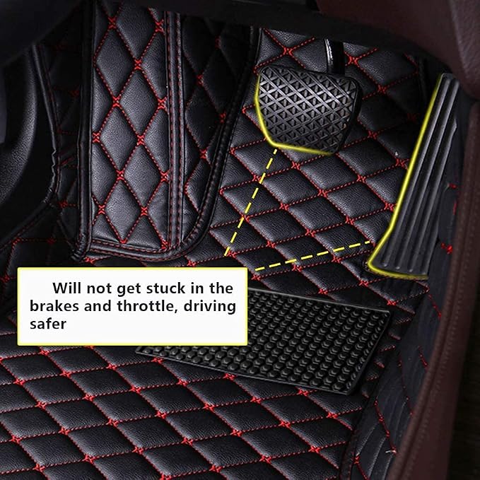 Custom Fit Car Floor Mats - Full Coverage Automotive Leather Floor Liners for Most Vehicles by MingyunSM (Black Red)