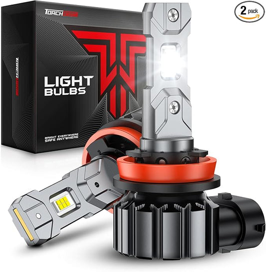 Torchbeam H11 LED Bulbs, 60000LM 10X Super Brighte Light Bulb, 6500K Cool White with Cooling Fan, 1:1 Mini Size, 80000 Hours Lifespan, Pack of 2