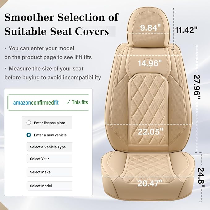 Coverado Front Seat Covers, Luxury Faux Leather Waterproof Seat Cover, Beige Car Seat Protector, Car Seat Cover Front Seats, Automotive Seat Covers Universal Fit for Most Cars (Front, Beige)