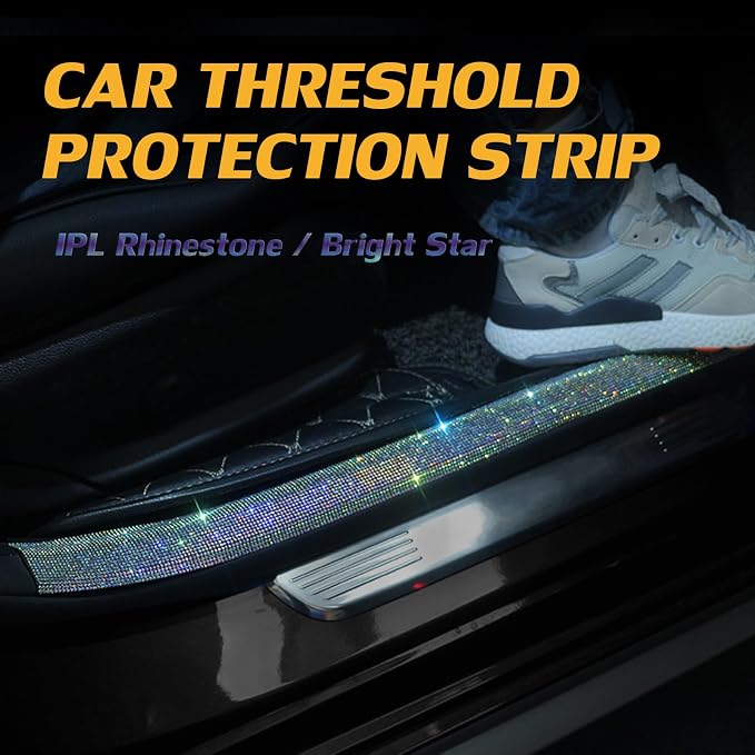Car Door Sill Protector with Bling Rhinestones 2PCS Edge Guard Scuff Cover Anti-Scratch Strip Sticker Bumper Protector for Truck 2.75"x23.62" (Red)