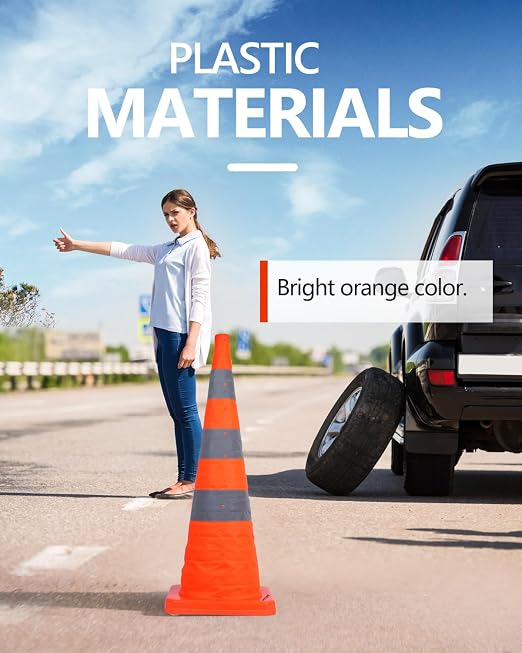 BATTIFE [10 Pack] 36 Inch Collapsible Traffic Safety Cones, Orange Cones, Multi Purpose Pop-up Cones with Reflective Collar, for Road Parking, Driving Practice