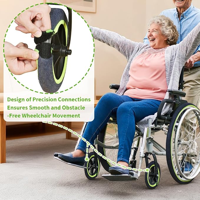 Wheelchair Wheel Covers 2 Pack - Dust proof Floor Protectors, Non-Slip & Silent Rolling Covers for Indoor Use - Fits Most Wheelchair Tires (Blue, 22in)