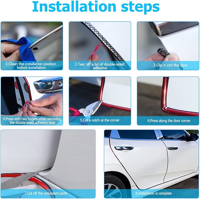 Blilo Car Door Edge Guards, 16Ft U Shape Door Edge Trim, Rubber Molding Auto Door Edge Seal Protector, Anti-Collision Vehicle Protection Accessories Universal for SUV, Truck, Van (Red)