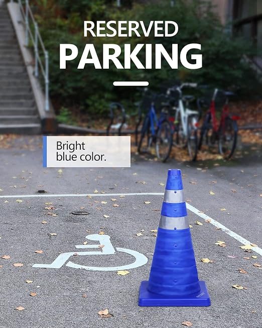 BATTIFE [4 Pack] 18 Inch Collapsible Traffic Cones, Safety Cones, Pop-up Cones with Reflective Collar, for Driving Practice,Road Parking (Blue)