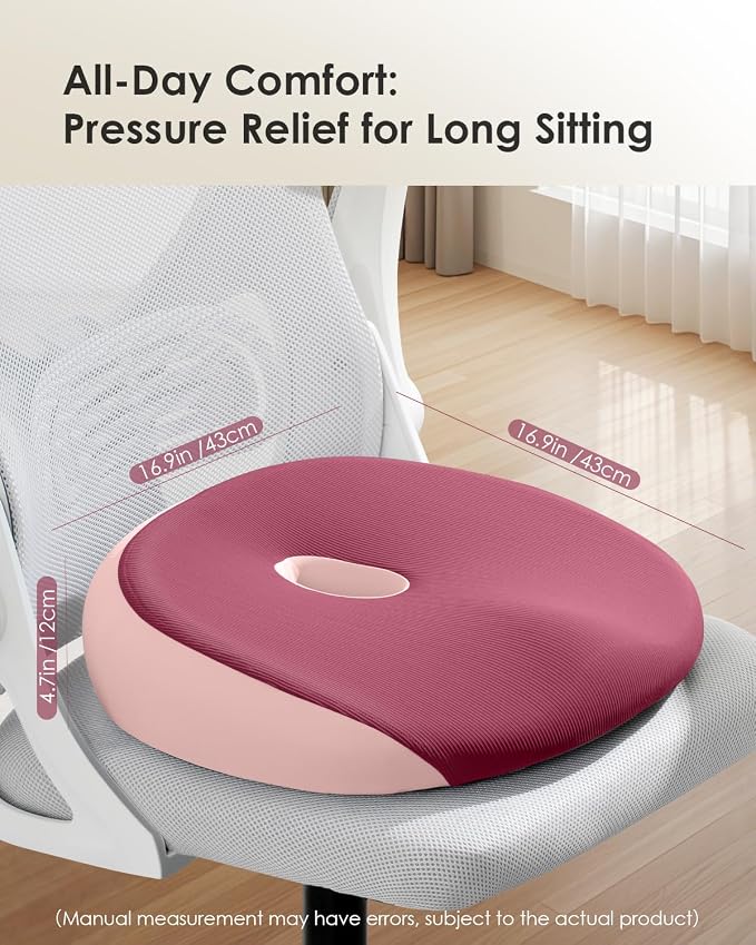FLORICH Seat Cushion, Memory Foam Cushion for Office Chair, Ergonomic Office Seat Chair Cushion for Relieving Sciatica, Soft & Breathable Car Seat Cushion - Pink