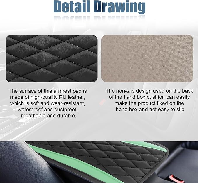 Car Center Console Cover, Universal Leather Waterproof Armrest Seat Box Cover Protector, Comfortable Car Decor Accessories Fit for Most Cars, Vehicles, SUVs-Light green