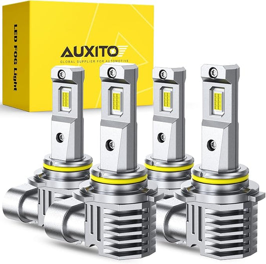AUXITO 9005 9006 Bulbs, 80,000LM 15X Super Output, 6500K Cool White, Long Lifespan, 1:1 Mini Size Replacement Light Bulbs, Plug-N-Play, Pack of 4