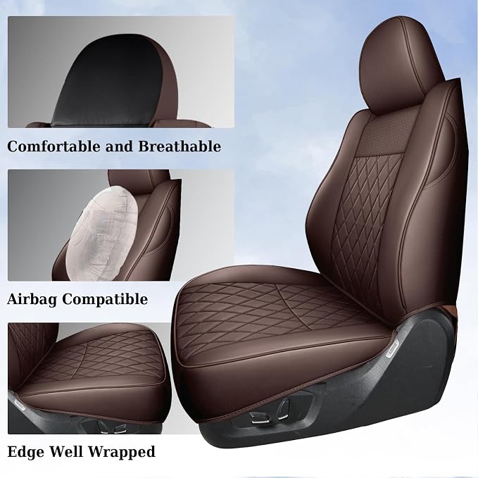 Coverado Tacoma Seat Covers, Leather Front Car Seat Covers for Toyota Tacoma, Car Seat Protector Compatible with 2005-2023 Toyota Tacoma Double/Crew Cab(Brown)