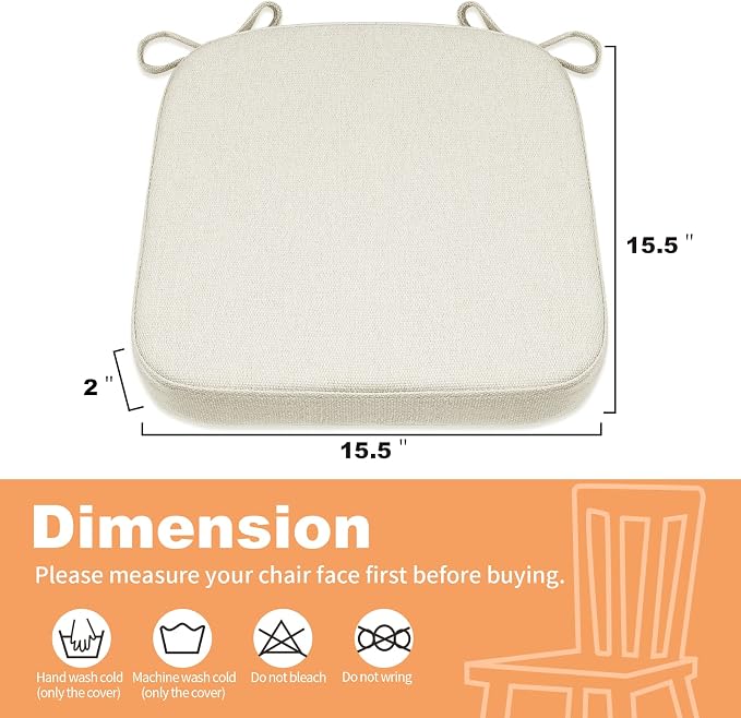 SINOSSO Memory Foam Chair Cushions for Folding Chairs 4 Pack, Thickened 2" Square Pads with Ties for Kitchen Chairs, Indoor Non-Slip Dining Chair Seat Cushions (Set of 4, Beige-Gray)