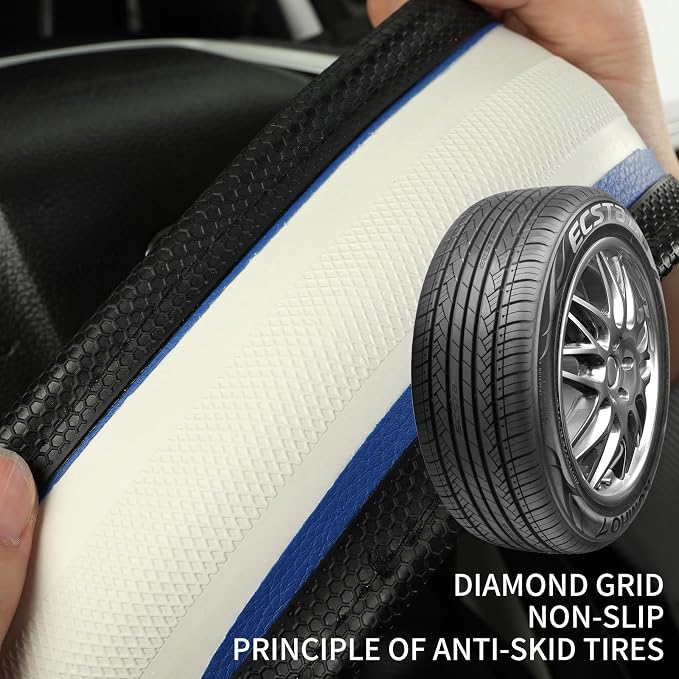 Anti-Slip Silicone Steering Wheel Cover Great Grip with 3D Honeycomb | Heavy-duty Microfiber Leather Sporty Design, Small 13.5 inch - 14 inch, Black with Blue