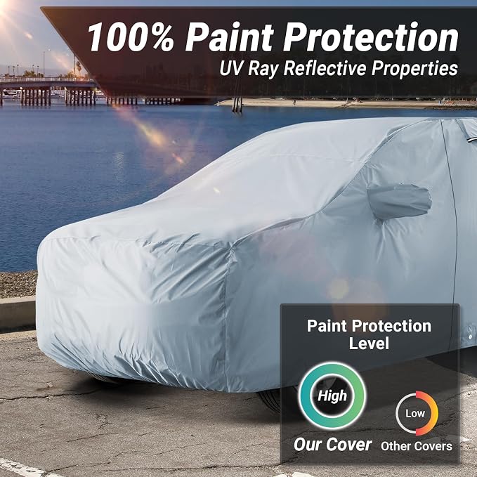 iCarCover 18-Layers Premium Universal Fit SUV Car Cover Waterproof All Weather Sun Rain Snow UV Protection Outdoor Indoor Full Exterior Covers for Automobiles Sedan Hatch Coupe Fit for 164-173 inch