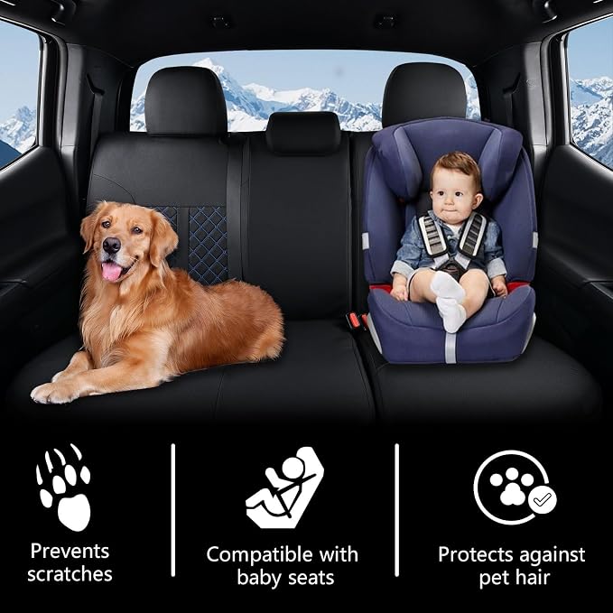 Truckiipa Custom for 4th Gen Tacoma Seat Covers Full Set, Waterproof Leather Seat Cushion Covers Fit for 4th Gen 2024 2025 2026 Toyota Tacoma Double Crew Cab, Full Set, Black&Blue