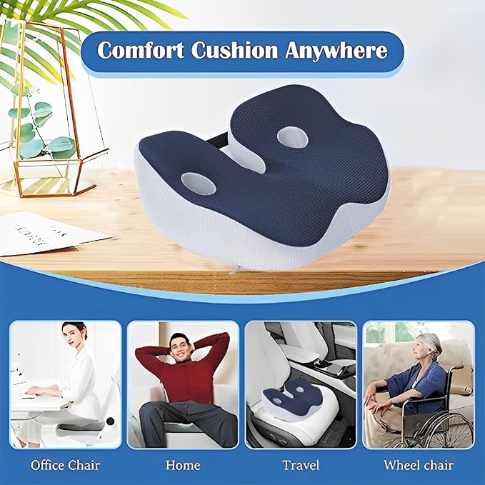 Seat Cushion, Seat Cushion for Sit Bone and Back Pain Relief, Butt, Tailbone, Hip, Hamstring, Posture Support - Memory Foam Comfort Ischial Tuberosity Pillow (Blue)