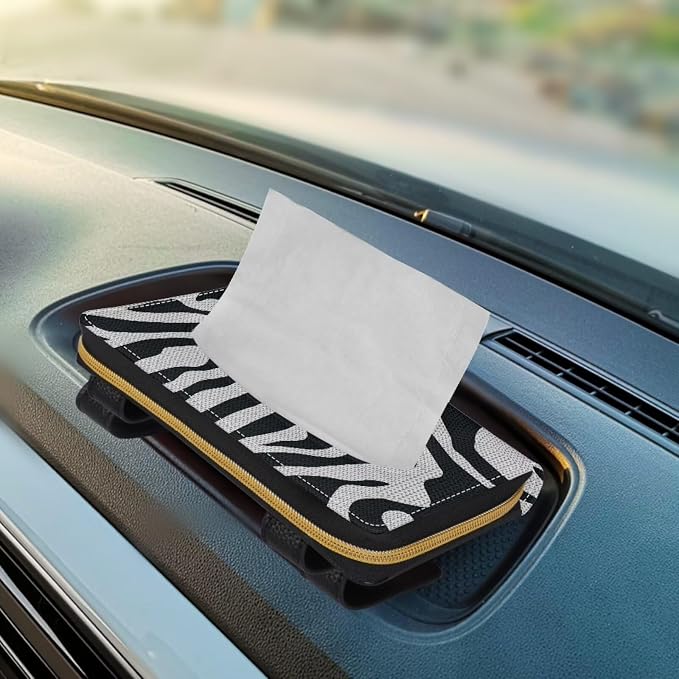 Black and White Zebra Sun Visor Napkin Holder PU Leather Car Visor Backseat Case Accessories Visor Tissue Holder for Sun Visor Back Seat