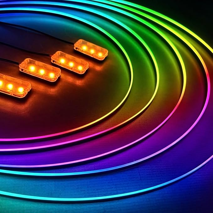 KENANEK 55.12’’ Acrylic Car Ambient Lighting Kit – 2 RGB LED Light Strips, APP/Remote/Control Box, Music Sync, Dual USB Cigarette Lighter, Universal Fit for Car/SUV/Truck