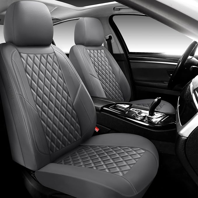 Premium Leather Car Seat Covers Full Set,Universal Fit for Cars,Trucks&SUVs,Waterproof Car Seat Cushion,Full Coverage Car Seat Protector with 5 Seats,Grey