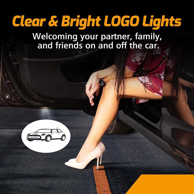 2Pcs Car Door Lights Projector for Mini Clubman/Countryman/Paceman/Sports | Cooper R55 R56 R57 R58 R59 R60 R61 F55 F56 F57 Car Accessories Ghost Shadow Welcome LED Puddle Lights Glass Courtesy Lighting