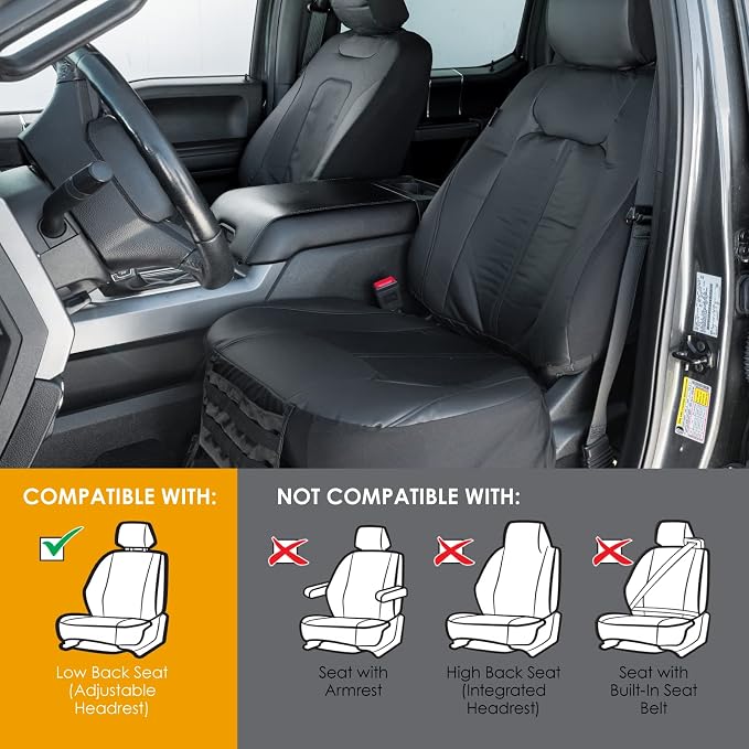 LPI Truck Colton Heavy Duty Truck Seat Covers for Front Seats, Fits Full-Size SUV or Truck, Built-in Molle Style Organizer, Semi-Custom Fit, Faux Leather, 2pcs, Black