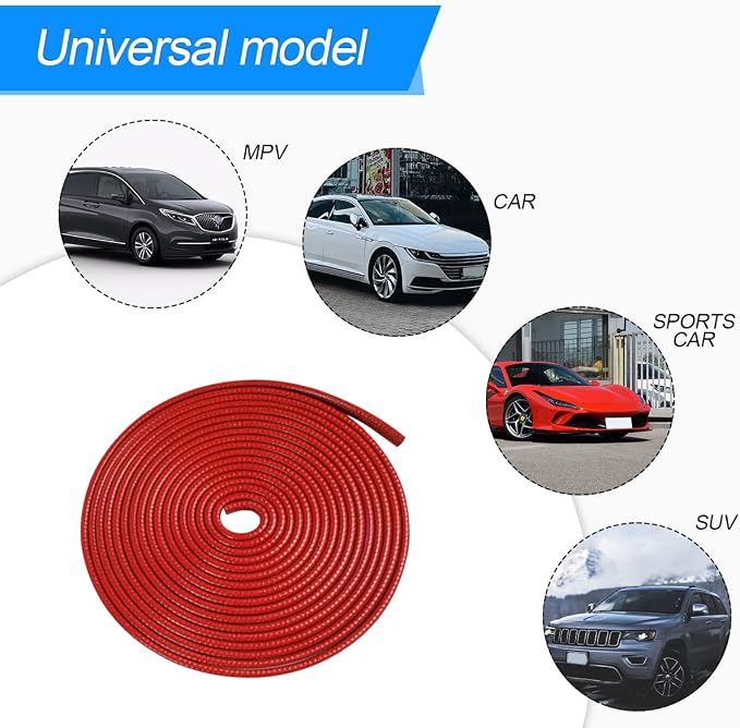 Car Door Protector Edge Guards, Universal Rubber Seal U Shape Car Door Protection, Aluminum Boat Edge Trim Guards No Glue Required, Exterior Accessories Fit for Most Cars, Sedans, SUV (Red/10FT) | Universal fit, most cars/SUVs/trucks, rubber seal, pres...