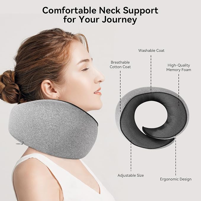 Travel Neck Pillow for Airplanes, 100% Pure Memory Foam Travel Pillow with Ergonomic 360° Support, Travel Essentials for Long Flights, Car, Train and Home, Max Pink