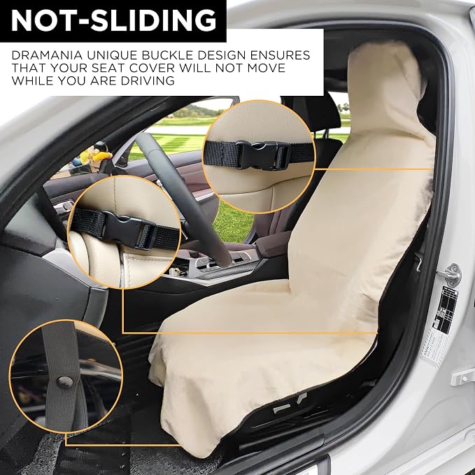 Waterproof Seat Cover Towel, 2PCS Premium Sweat Carseat Protector, Perfect for Universal Anti-Slip Car Truck SUV Seat, Great for Surfing Yoga Gym Workout, Tan