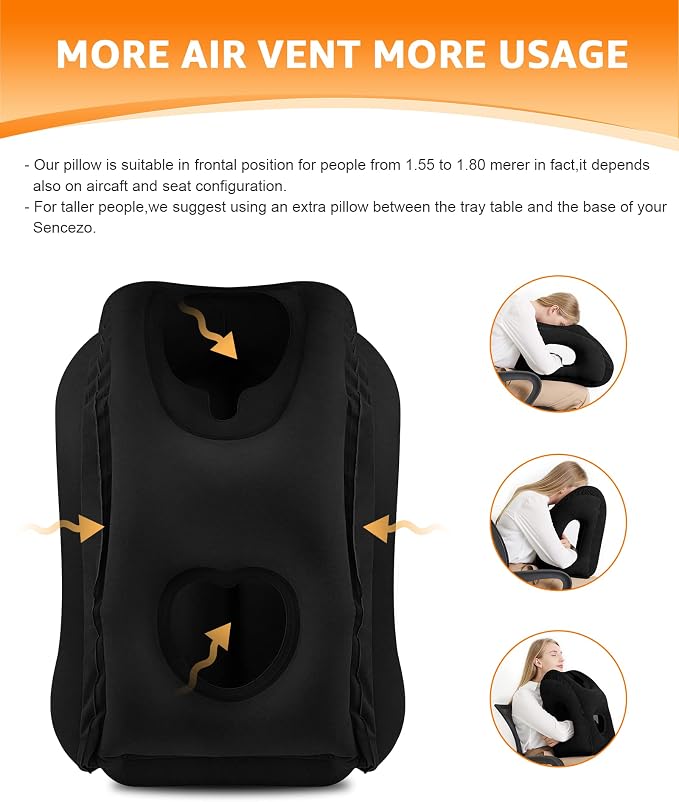 Sunany Travel Pillow, Inflatable Neck Pillow Used for Airplanes/Cars/Buses/Trains/Office Napping with Eye Mask/Earplugs (Balck)